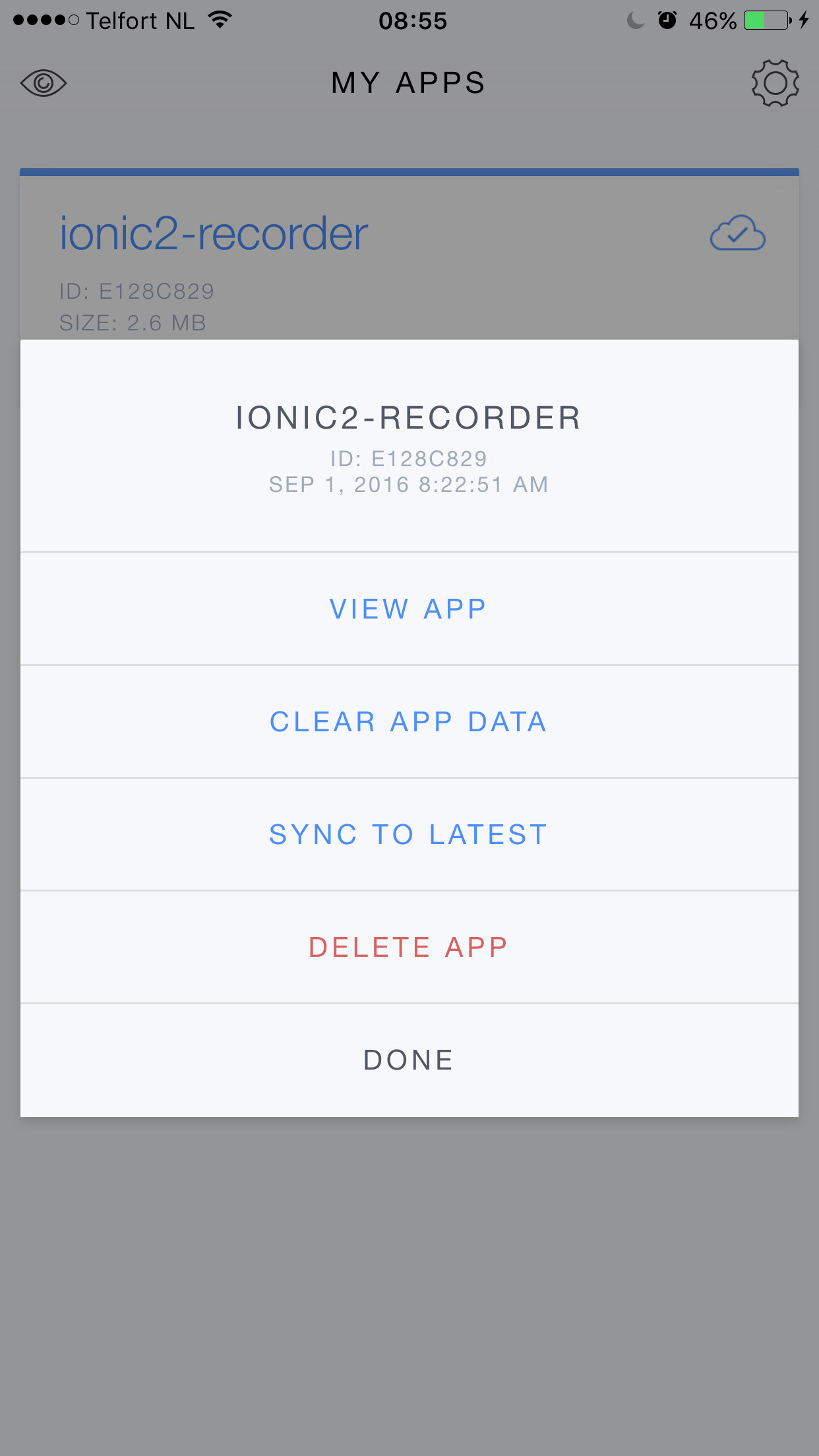 Ionic View app menu